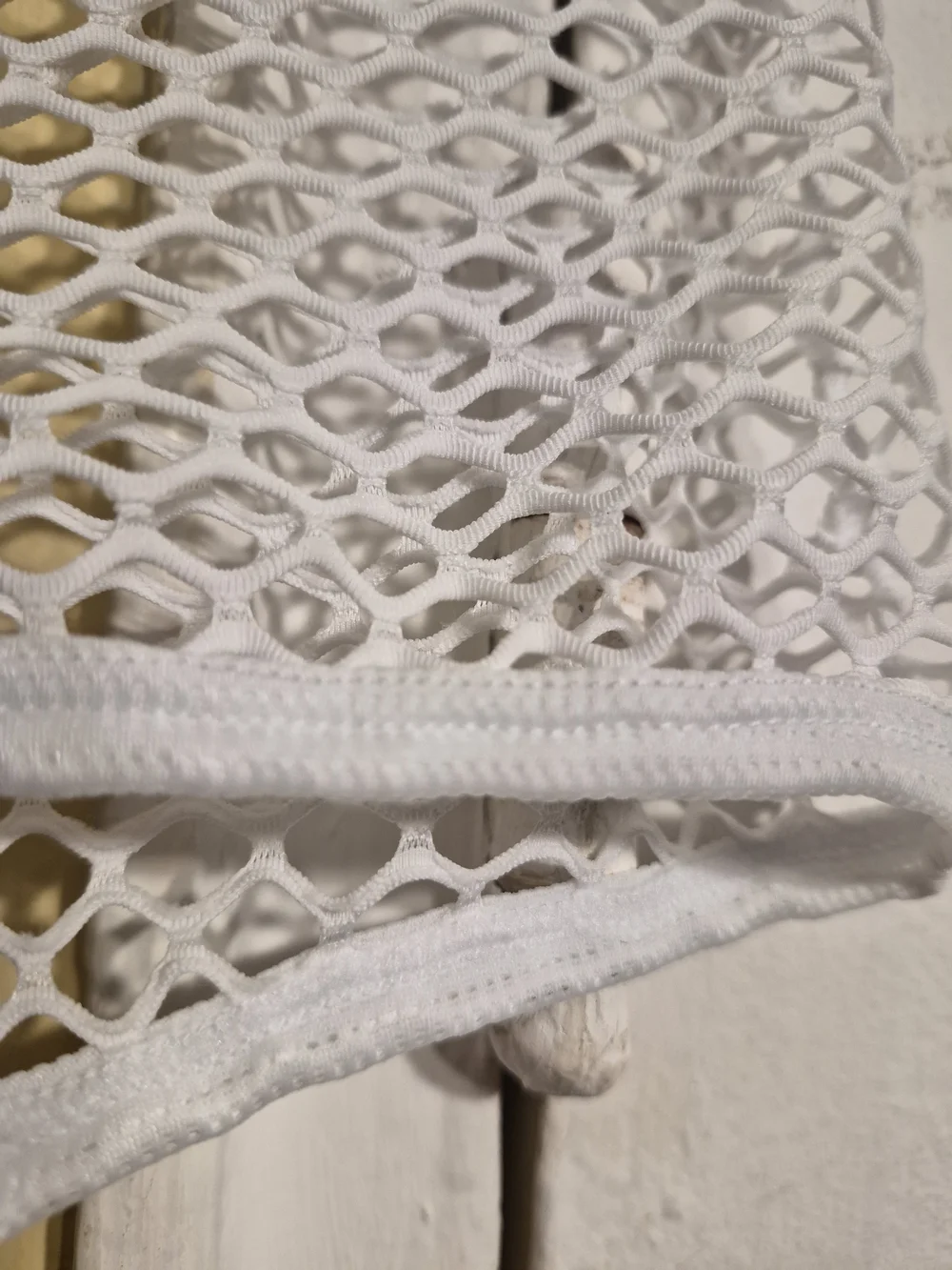 KarenSpace Men's White Mesh Brief with Black Trim and Gold Waistband Size L